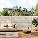3m Banana Cantilever Patio Umbrella With 32 Solar-powered Led Lights, Crank Opening System, Fillable Base With Wheels | One Size | Light Grey
