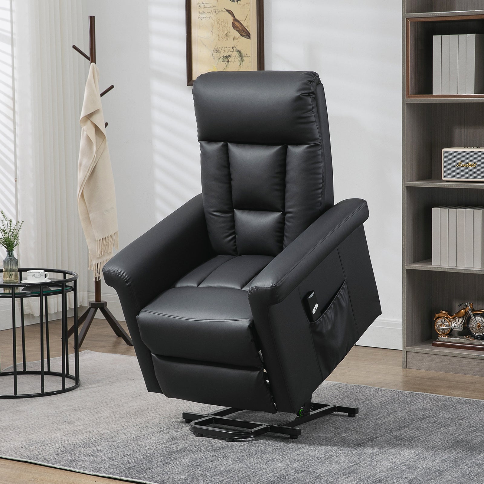 Power Lift Chair Pu Leather Electric W/ Side Pocket | Black