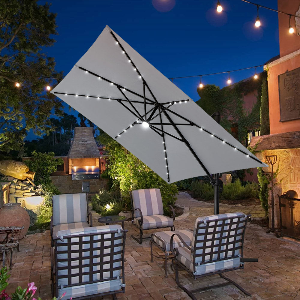 Square Cantilever Parasol With Solar-powered Led Lights | One Size | Light Grey