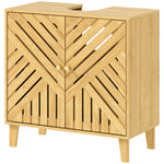 HOMCOM Bamboo Bathroom Under Sink Cabinet With Adjustable Shelf, Natural