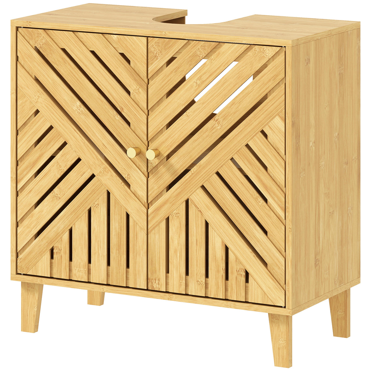 HOMCOM Bamboo Bathroom Under Sink Cabinet With Adjustable Shelf, Natural