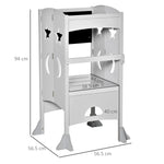 Kids Step Stool Toddler Kitchen Stool With Blackboard Lockable Handrail | Grey