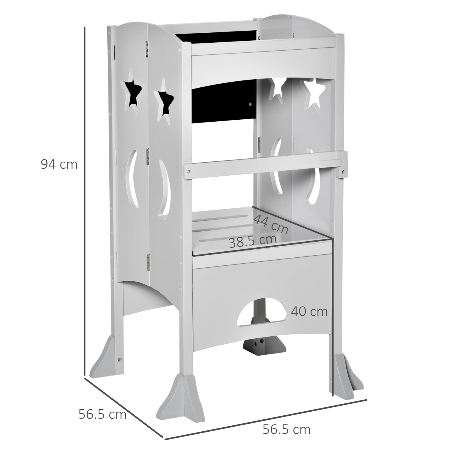 Kids Step Stool Toddler Kitchen Stool With Blackboard Lockable Handrail | Grey