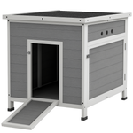 Wooden Duck House, Poultry Coop W/ Double Doors, Openable Roof, Grey | Light Grey