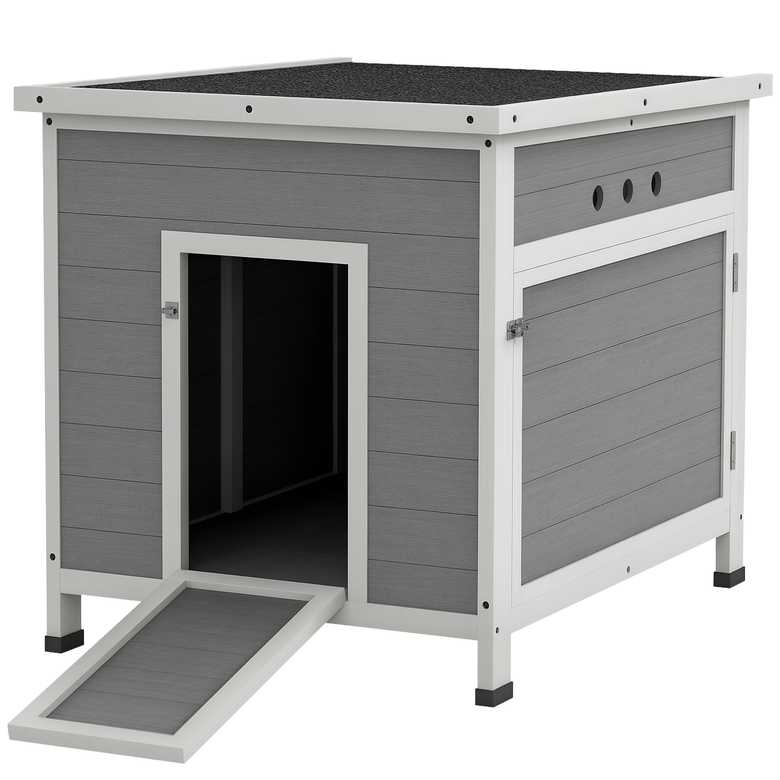 Wooden Duck House, Poultry Coop W/ Double Doors, Openable Roof, Grey | Light Grey