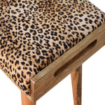 Solid Mango Wood Leopard Velvet Tray Style Footstool