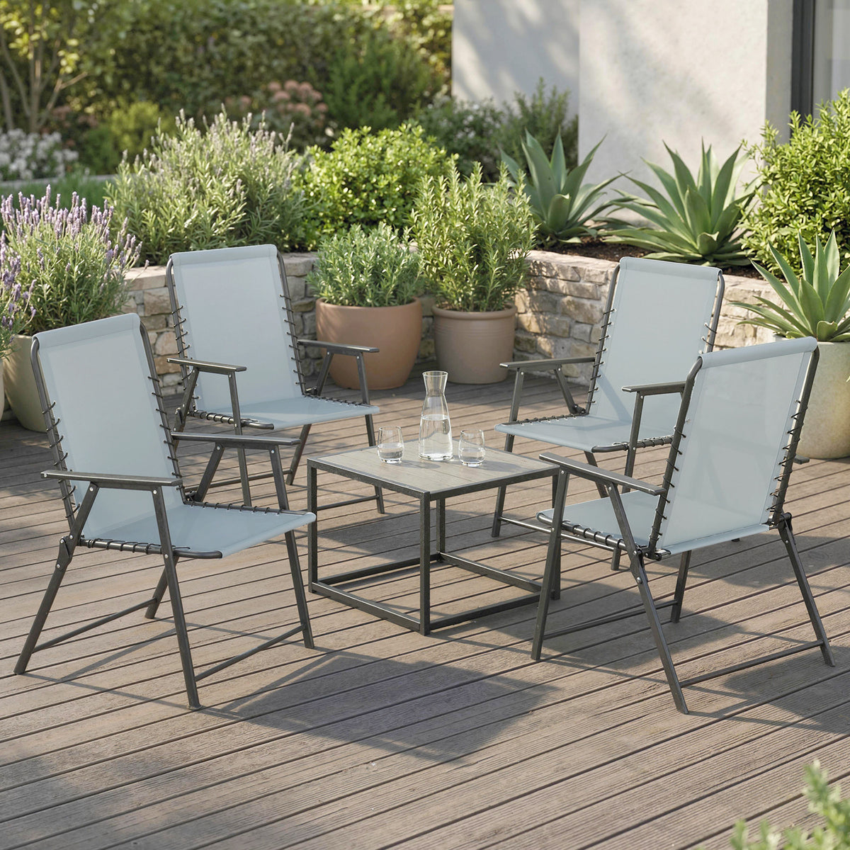 Folding Garden Chairs, Outdoor Chairs Set | Set of 4 | Grey