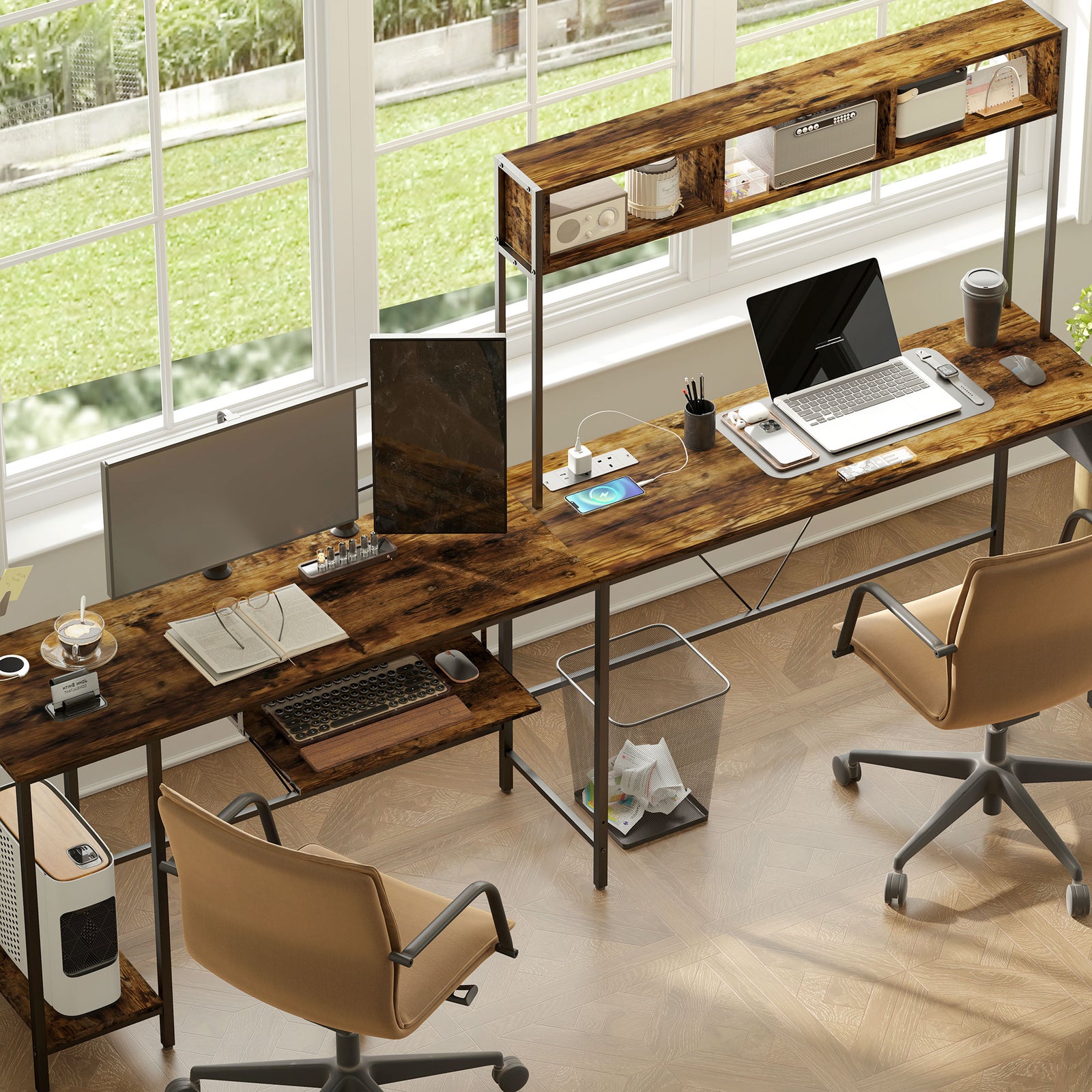 Reversible Corner Desk W/ Usb Port For 2 Person