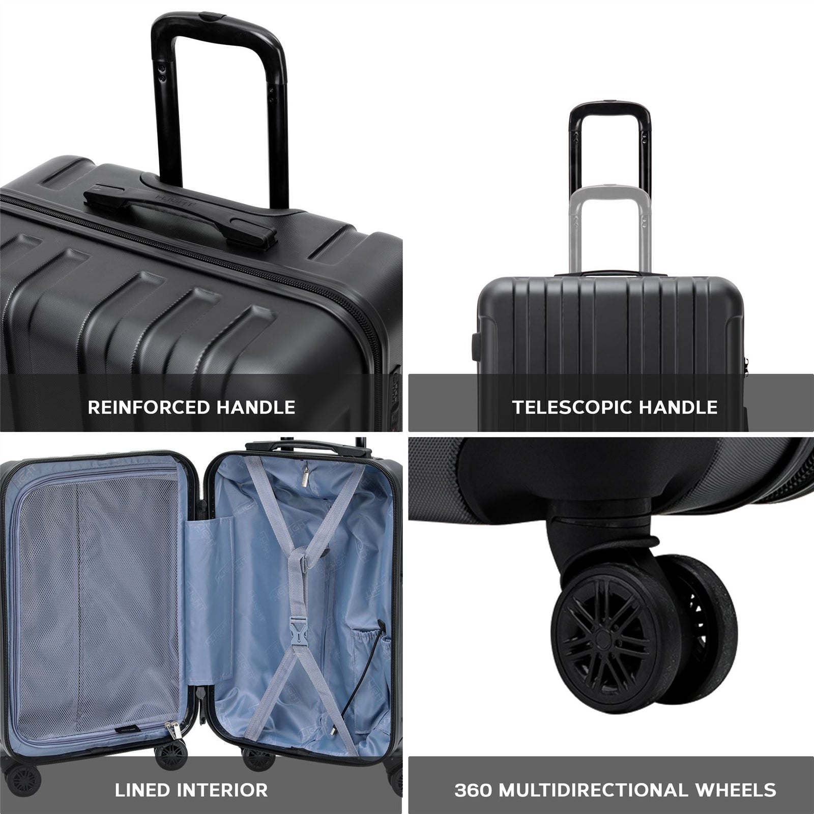 Medium 26" Hard Shell Check In Suitcase 8 Spinner Wheels Hold Luggage | Medium | Black