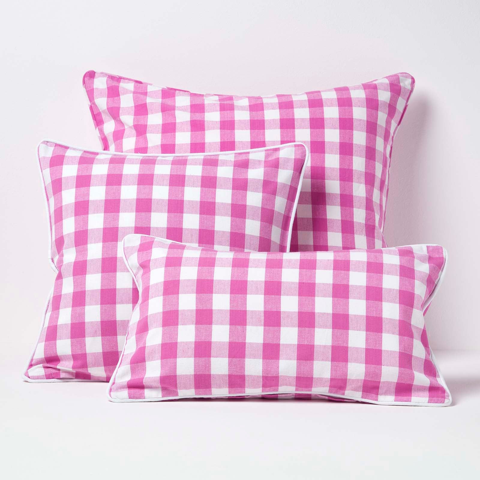 Block Check Cotton Gingham Cushion Cover | 30cm x 50cm | Pink
