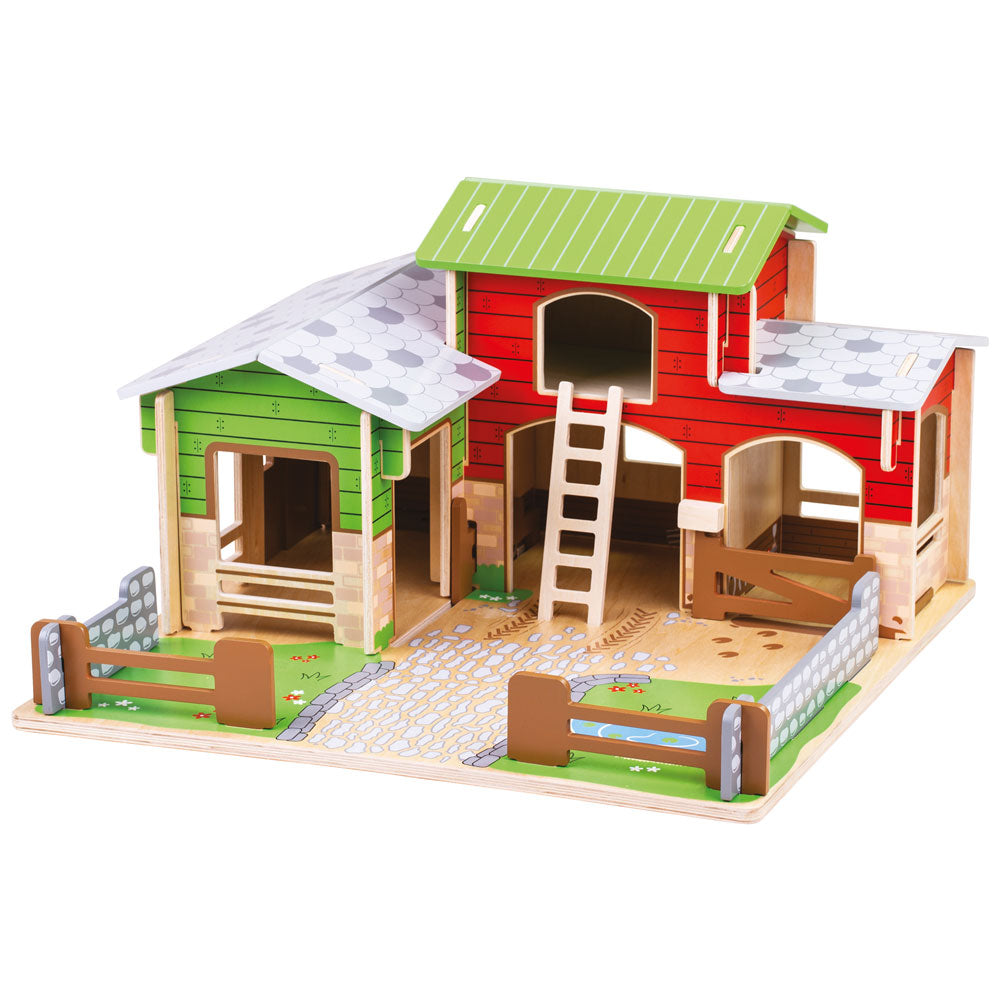 Wooden 'cobblestone' Farm Playset, Removable Roof Panels