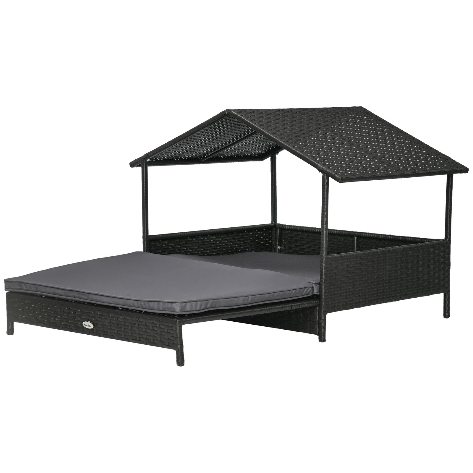 Pawhut Extendable Rattan Dog House W/ Water-resistant Roof, Cushion | Gray