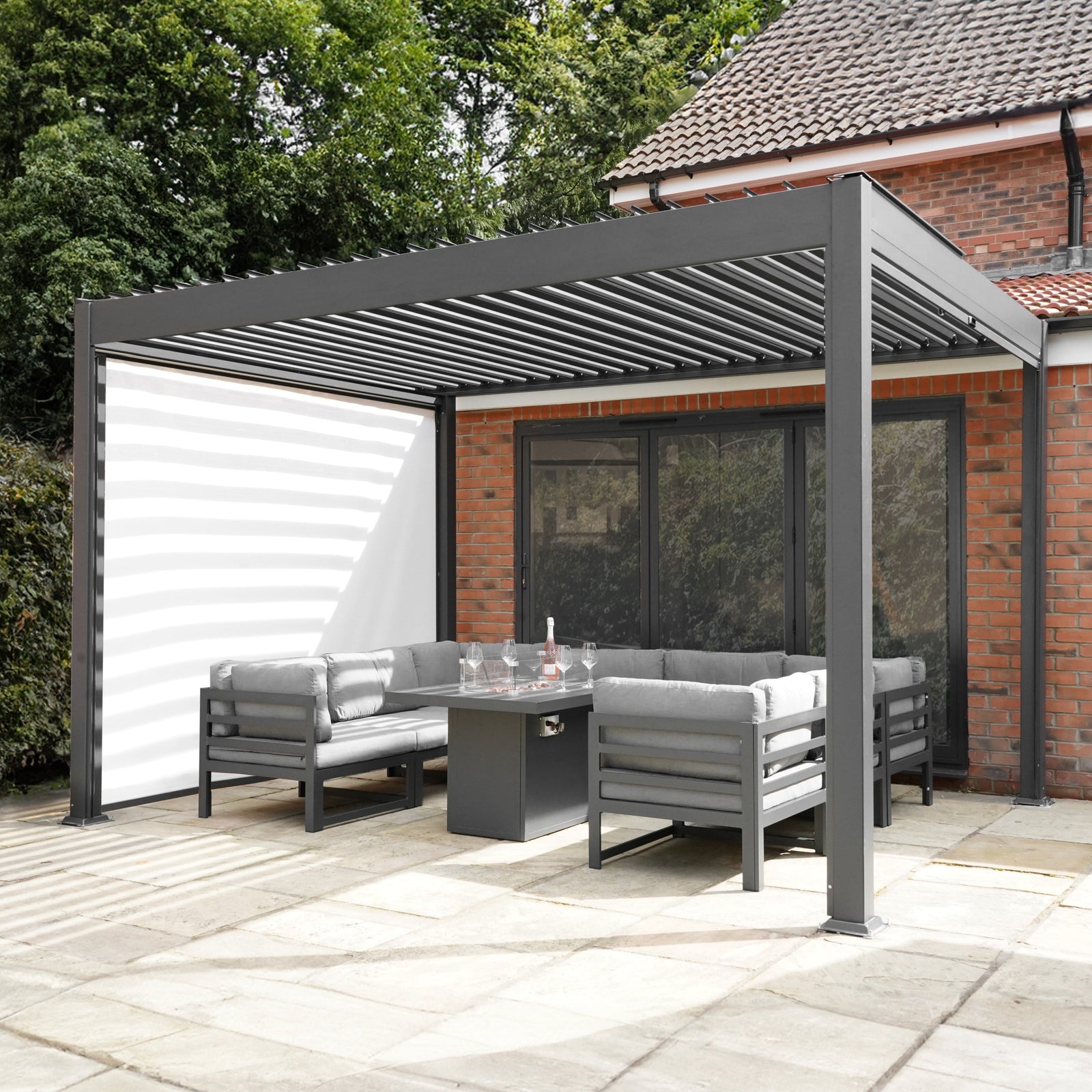 Anthracite Aluminium Pergola With White Blinds | 3m x 3m | Anthracite