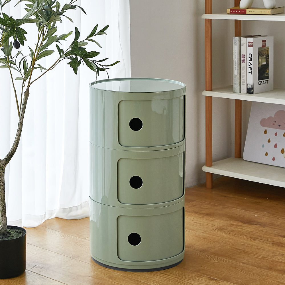 Cylindrical Multi-tiered Plastic Storage Drawer Unit | Green