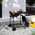 Outdoor Round Charcoal Grill With Side Table