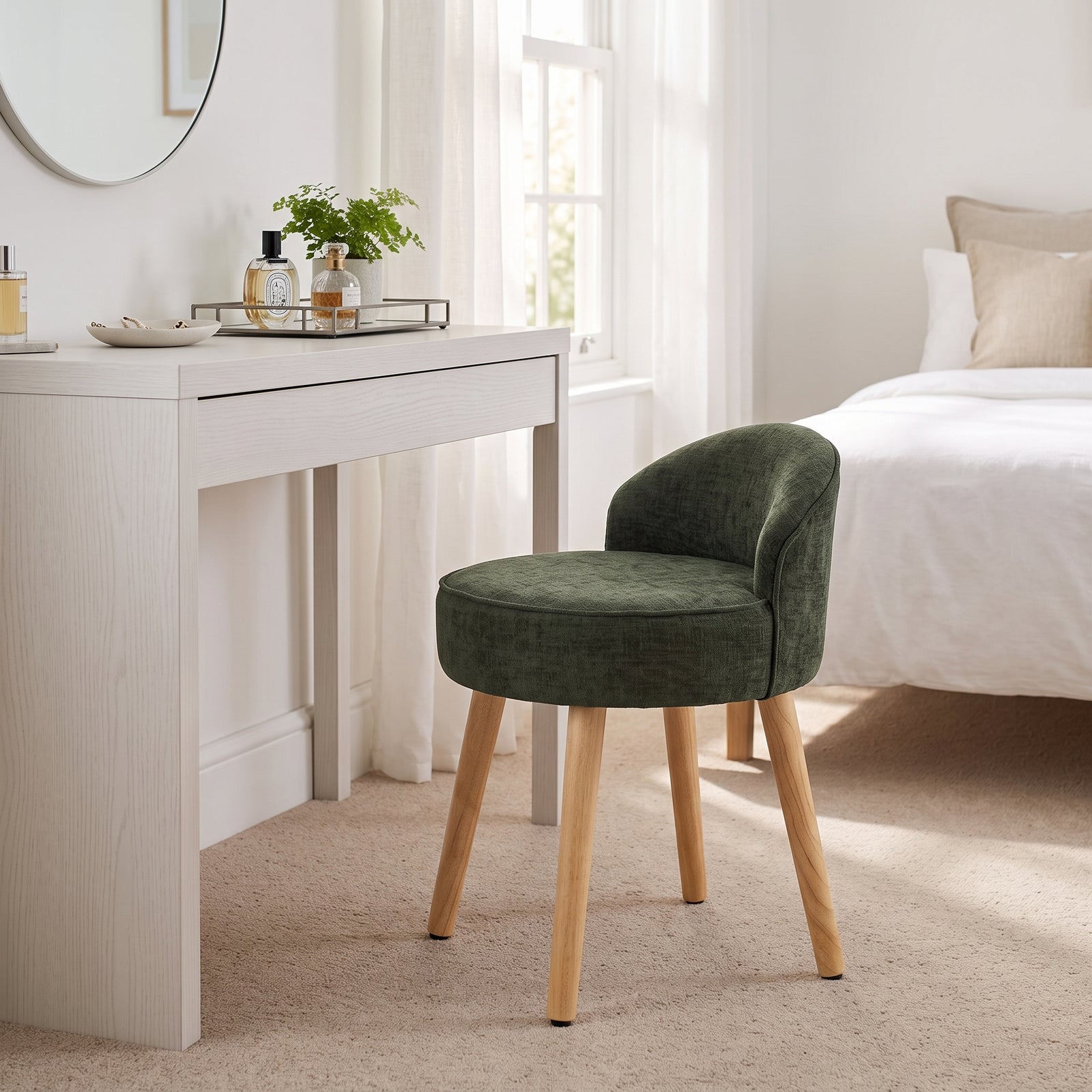 Breeins Chenille Dressing Table Stool With Rubberwood Legs