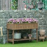 Elevated Wooden Garden Planter Stand With Shelf | Brown