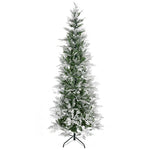 6/7ft Snow Flocked Artificial Christmas Tree Pencil Shape | 7ft | Green