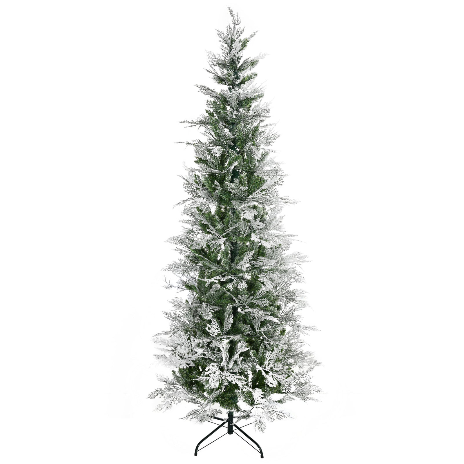 6/7ft Snow Flocked Artificial Christmas Tree Pencil Shape | 7ft | Green