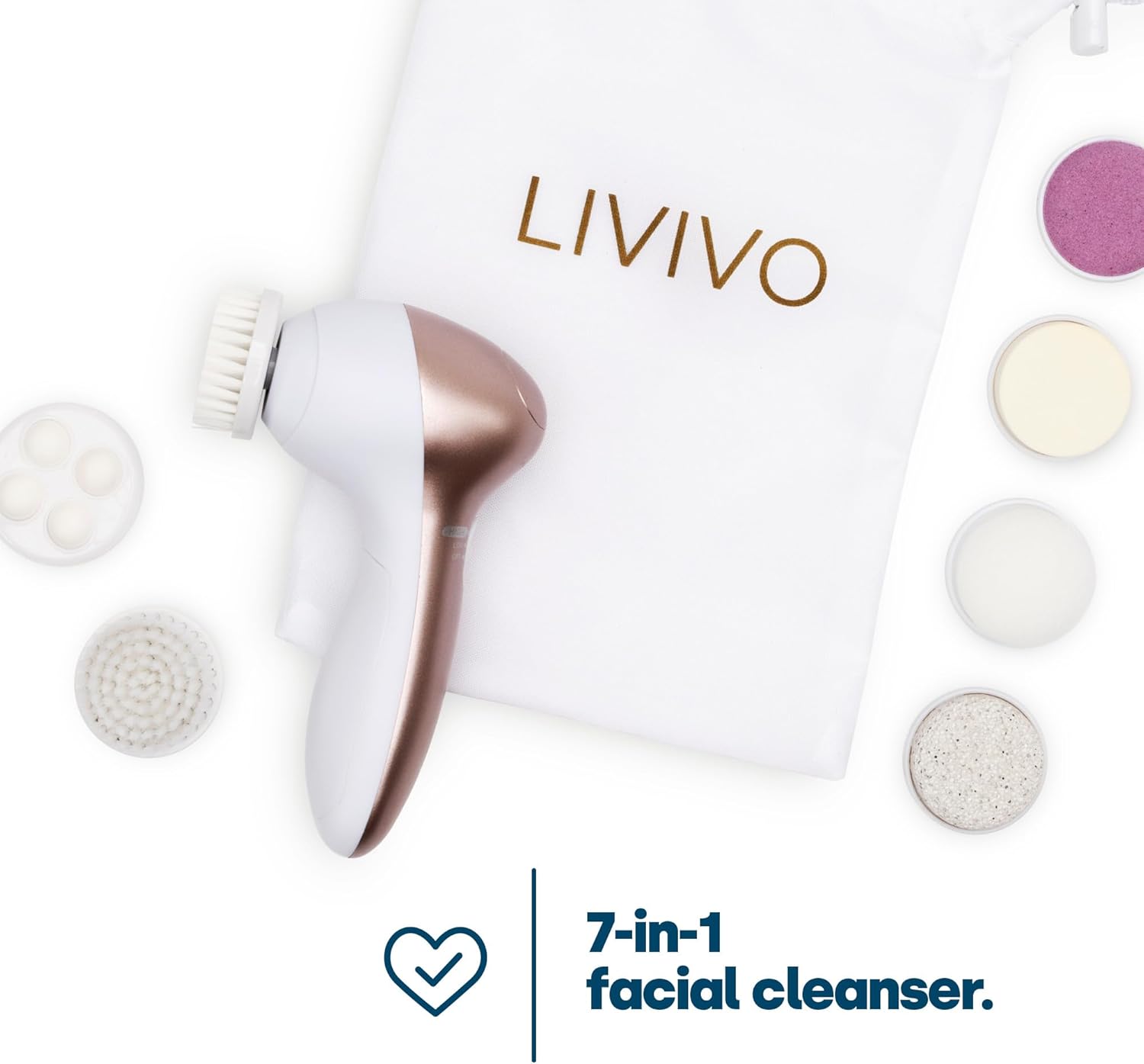 7 In 1 Skin Cleanser Rose Gold Electric Facial Brush With Attachments