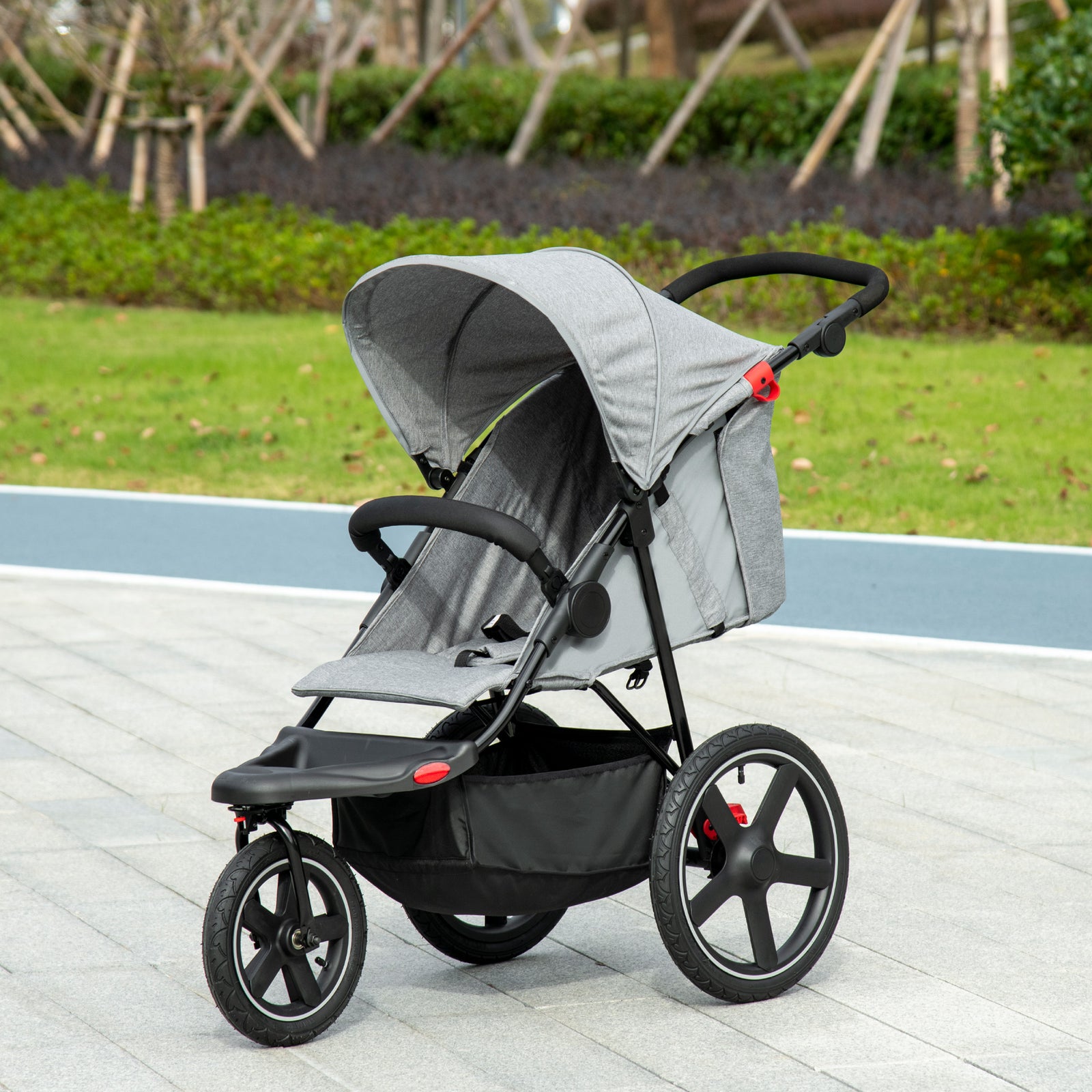 Foldable Three-wheeler Baby Stroller W/ Sun Canopy, Storage | Grey