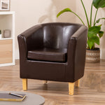 Meriden 68cm Wide Pu Vegan Leather Accent Tub Chair Supplied With Both Light And Dark Wooden Legs | Brown