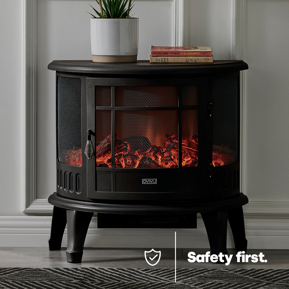 Electric Fireplace Heater Black With Thermostat And Safety Cut Off