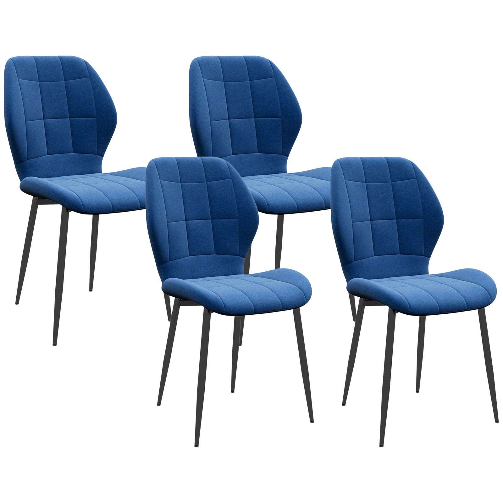 Dining Chairs Set Of 4, Flannel Upholstered Kitchen Chairs | Blue