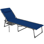 Folding Sun Lounger With 5-level Reclining Back, Side Table | Dark Blue