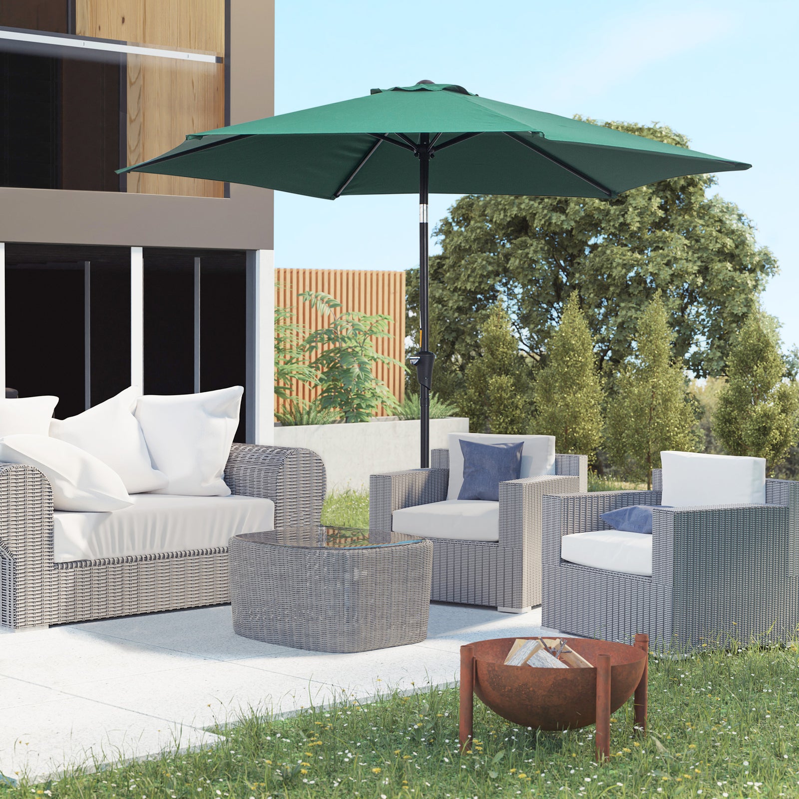 2.6m Patio Umbrella With Tilt Crank | Green