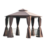 Gazebo Canopy 2 Tier Patio Shelter Steel For Garden | Brown