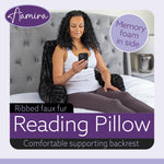 Deluxe Large Reading Pillow, Soft Ribbed Faux Fur, Shredded Memory Foam Cuddle Cuddle Cushion Backrest Arm Support | L | Black