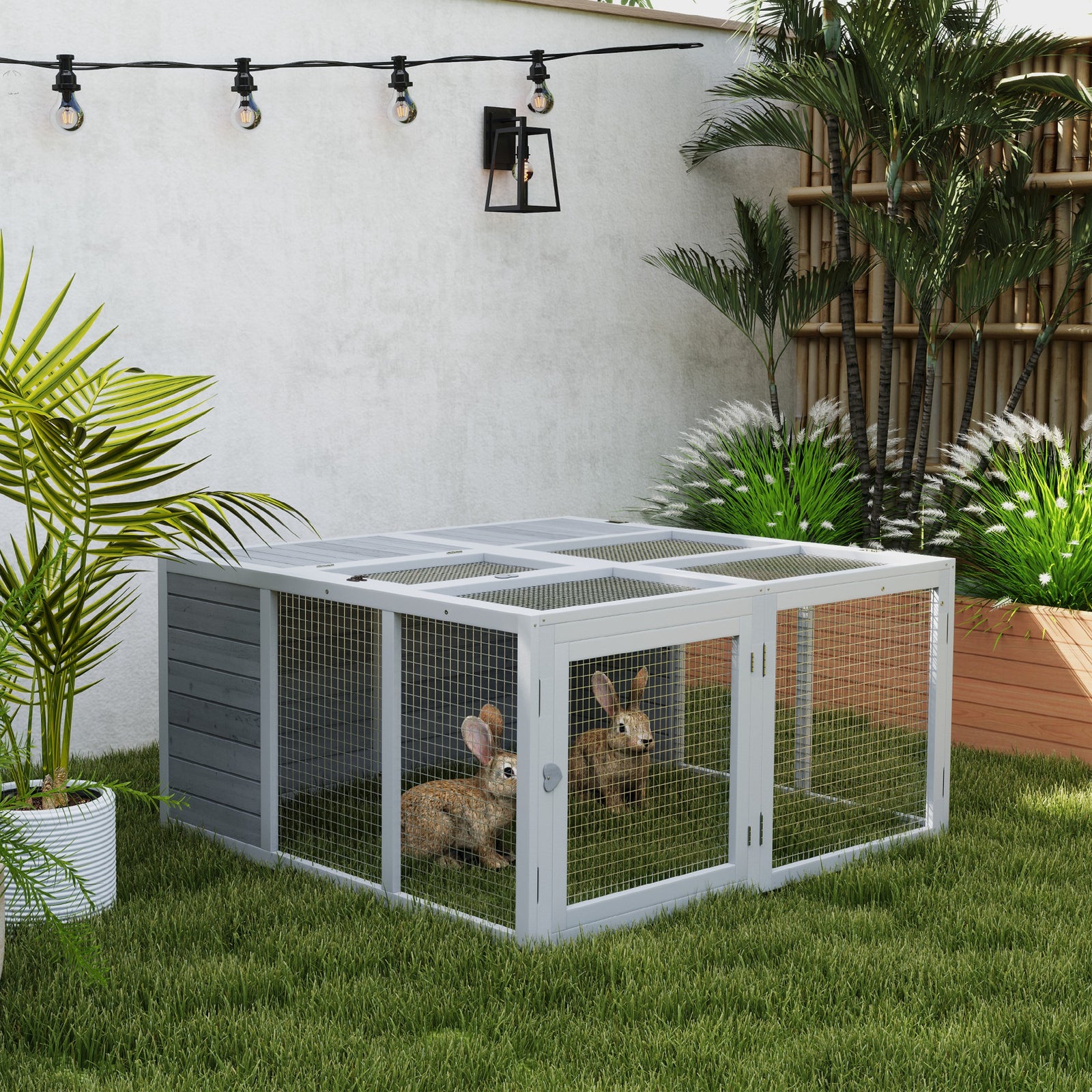 Rabbit Hutch Small Animal Guinea Pig House With Openable Roof Grey