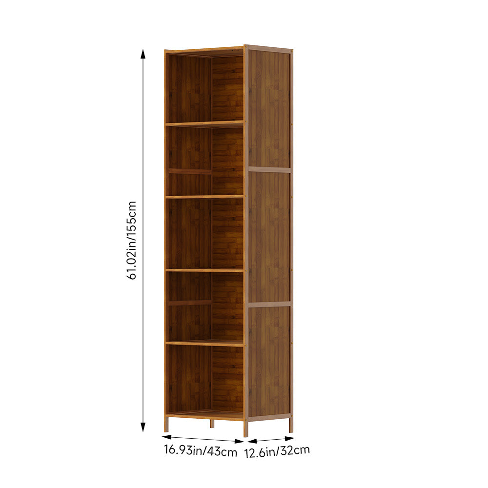 5-tier Open Bookcase, Small Space Bamboo Storage Shelf, Freestanding Corner Organizer With Raised Feet