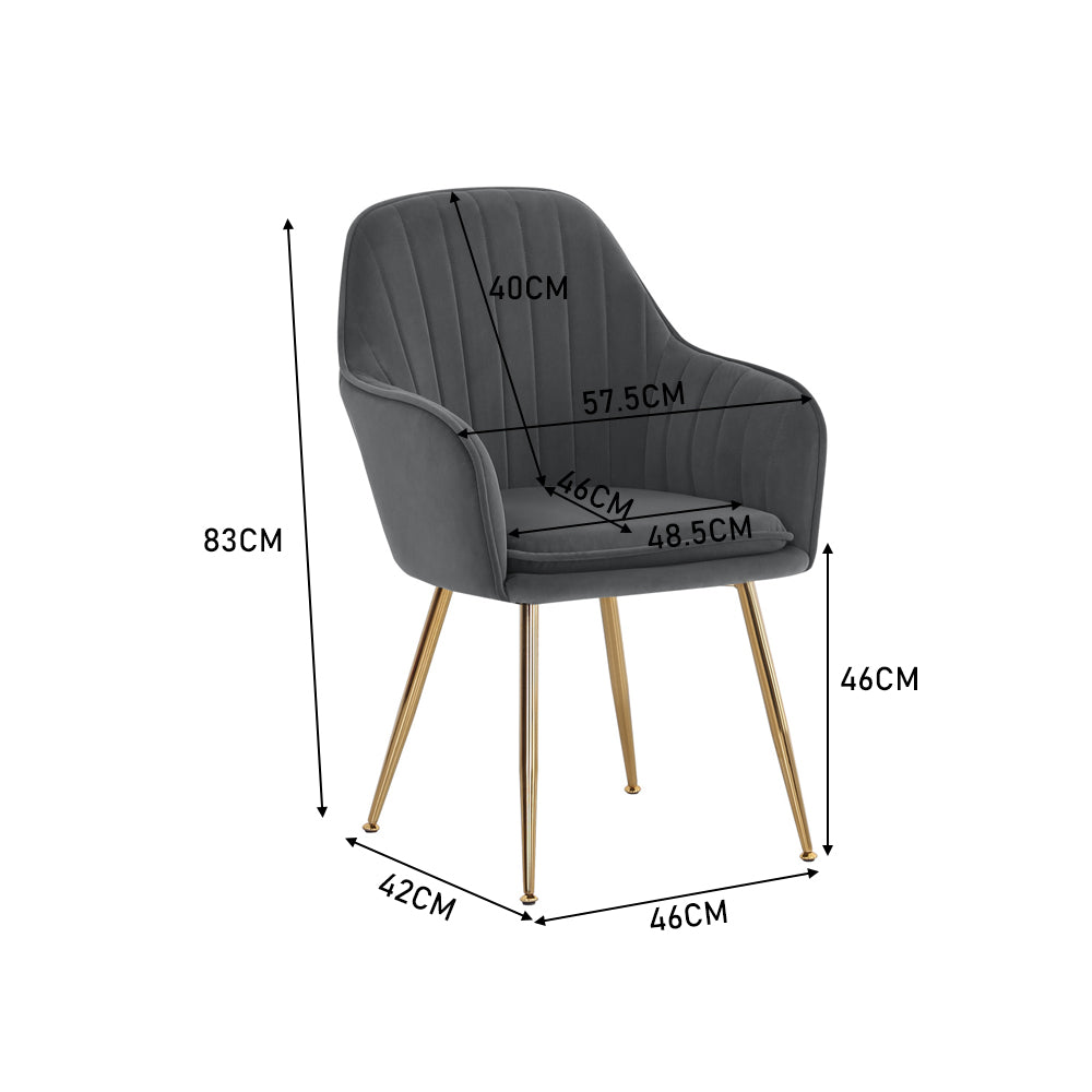 2pcs Modern Velvet Upholstered Dining Chairs With Polished Gold Legs | Dark Grey