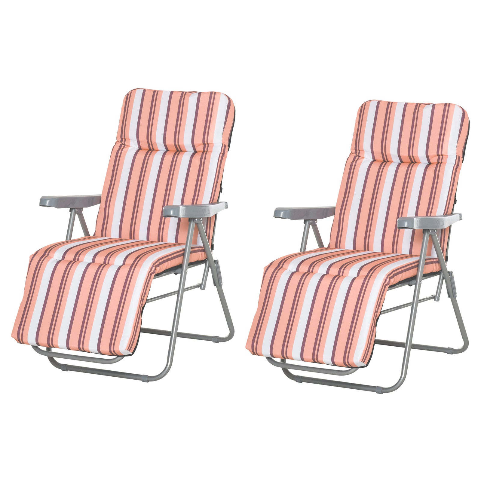 Set Of 2 Adjustable Sun Lounger Recliner Reclining Seat | Orange