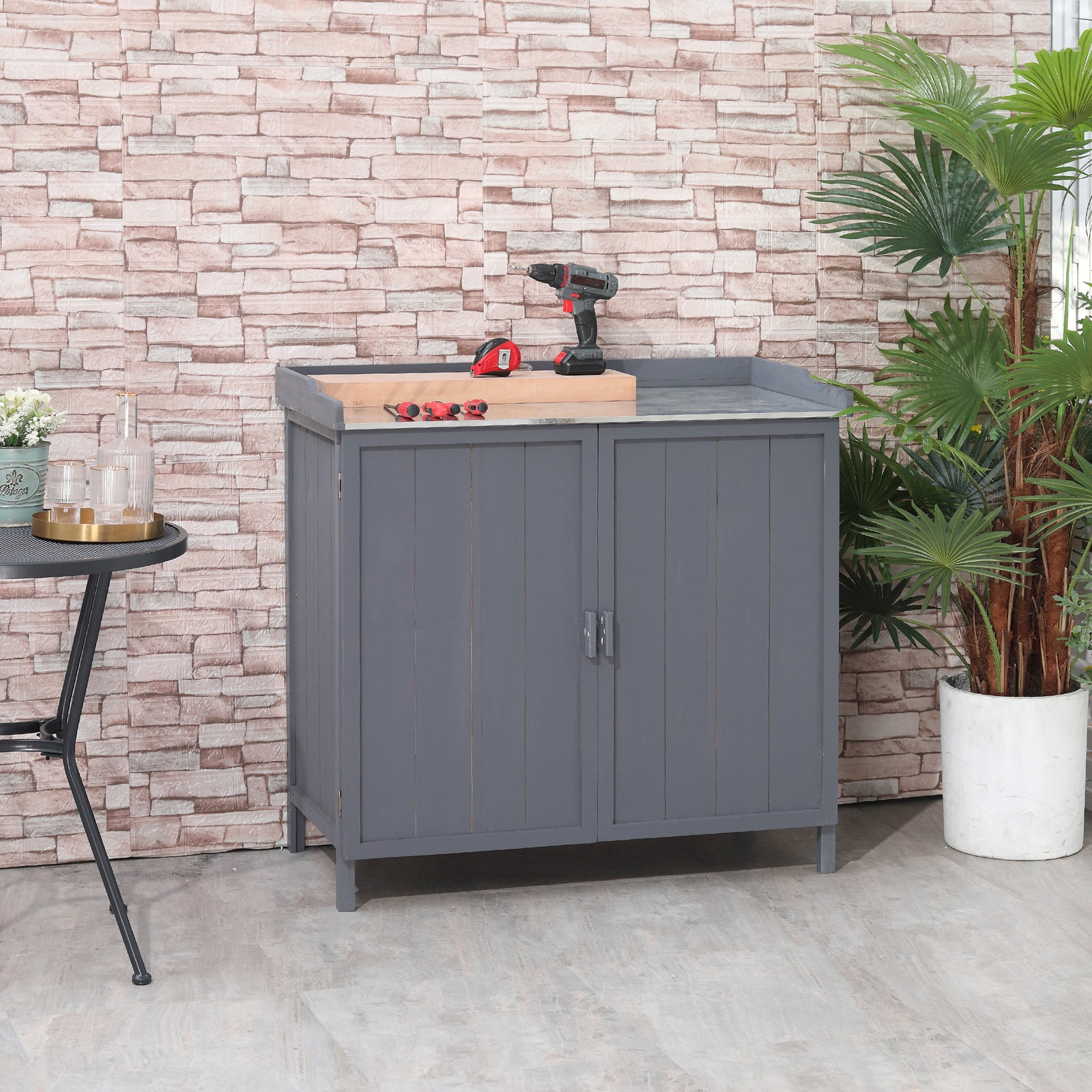 Garden Storage Cabinet Potting Bench Table With Top