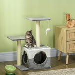 Cat Tree W/ Sisal Scratching Posts, House, Perches, Toy Mouse | Gray