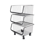 3/4/5 Tier Stackable Rolling Metal Wire Basket Trolley Rack Fruit Vegetable Storage Holder For Kitchen | Small | Black