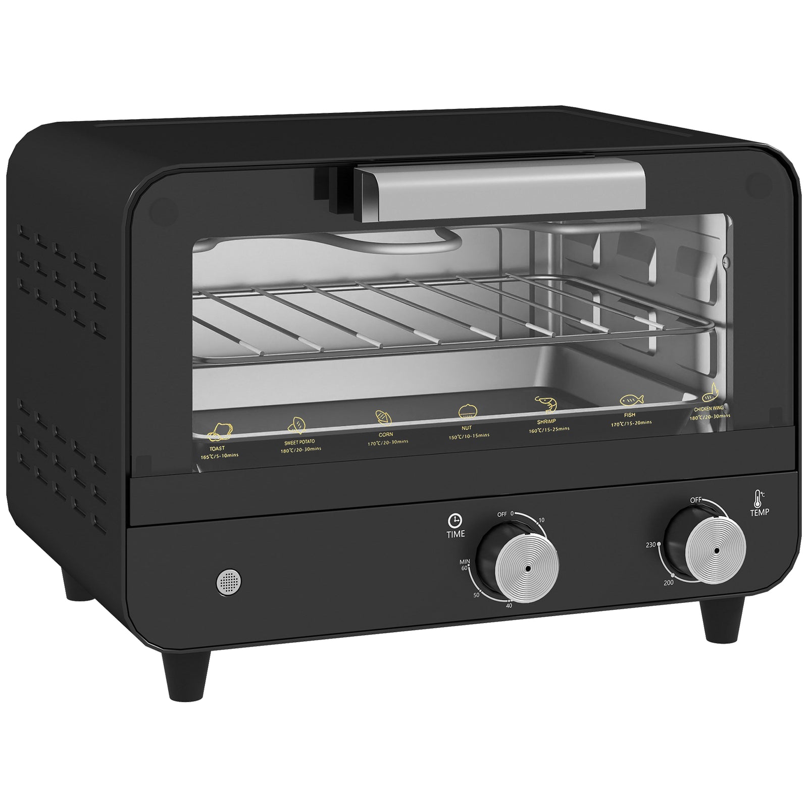 Small Toaster Oven, 12l Mini Countertop Oven With Glass Door, Black
