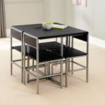 Greenhurst 4 Seater Compact Dining Set Black With Silver Frame, Space Saving