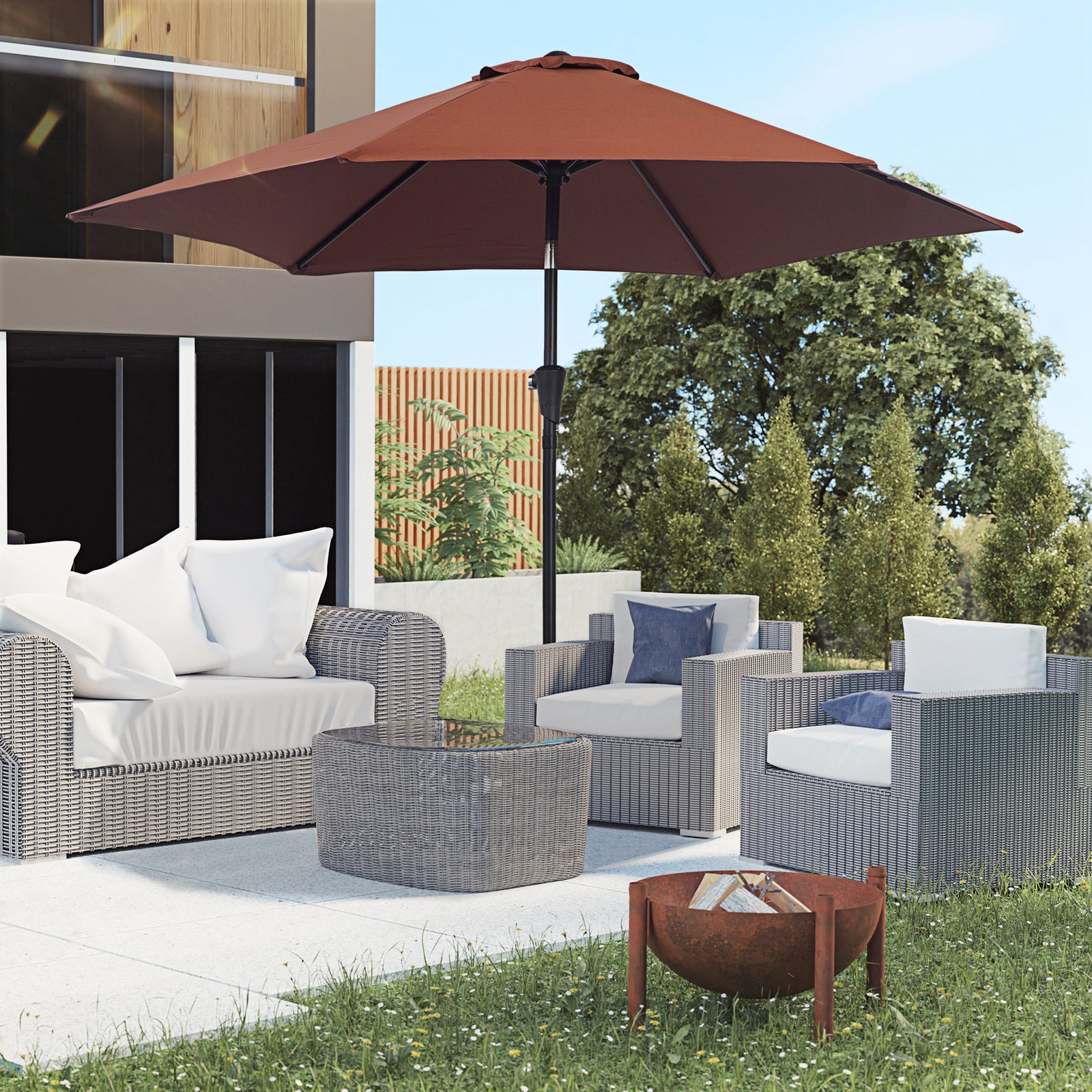 2.6m Patio Umbrella With Tilt Crank | Coffee