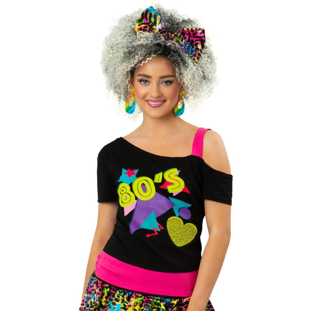 Ladies 1980s Printed One Shoulder T-shirt | Small