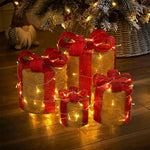 4pcs Christmas Gift Box Decorations With Led String Lights | Gold