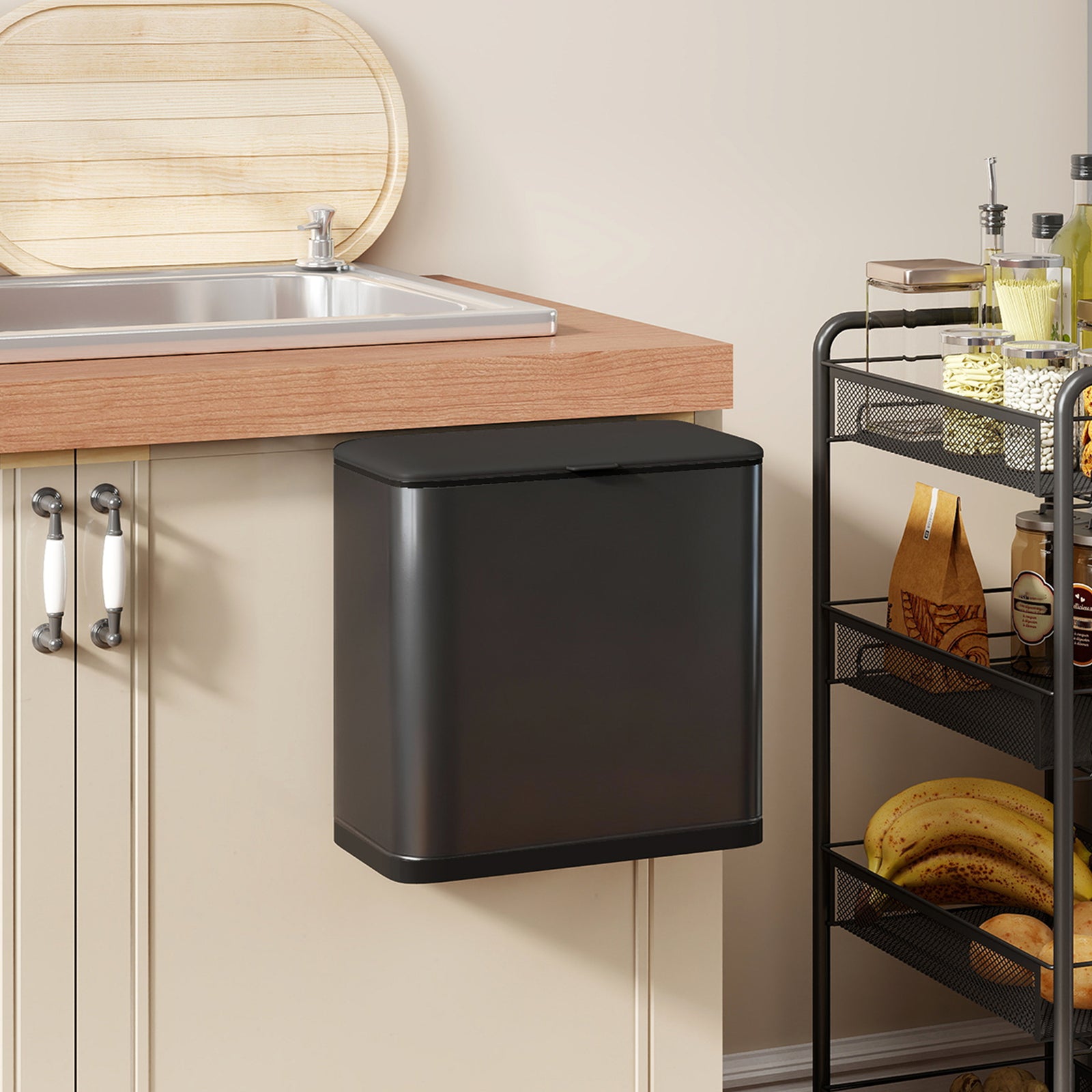 8l Hanging Kitchen Bin, Rubbish Bin W/ Stay-open Lid For Under Sink | Black