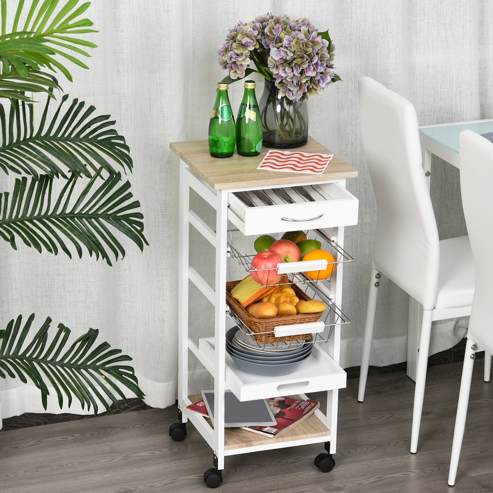 Rolling Kitchen Island With Metal Baskets