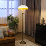 Floor Lamp With Handcrafted Stained Glass Shade, Vintage Standing Lamp | Orange