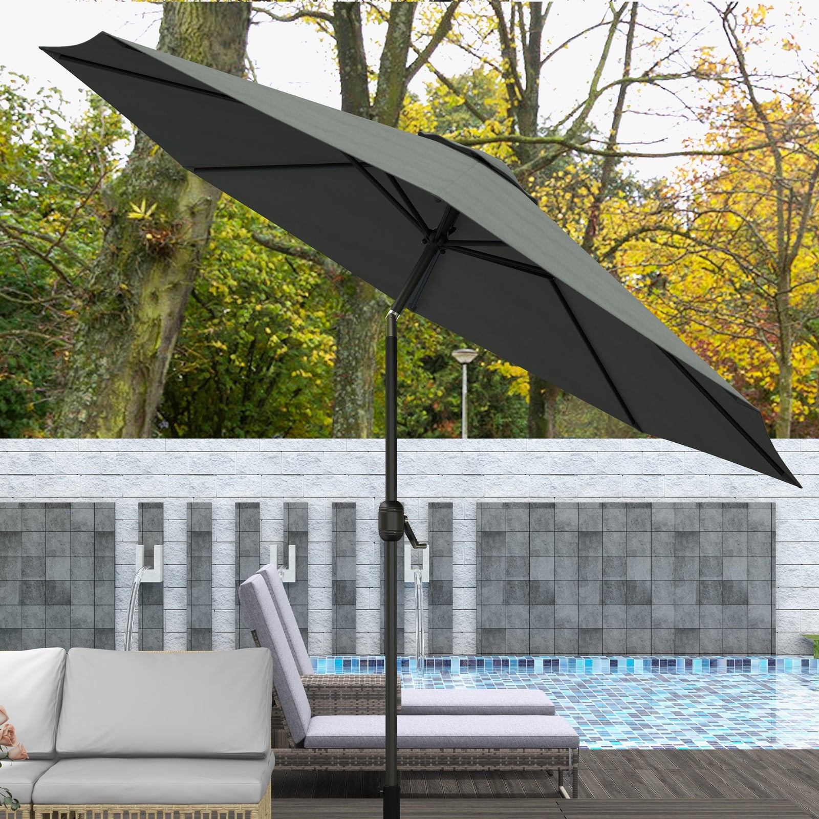 3m Patio Umbrella With Tilt And Crank | Dark Gray