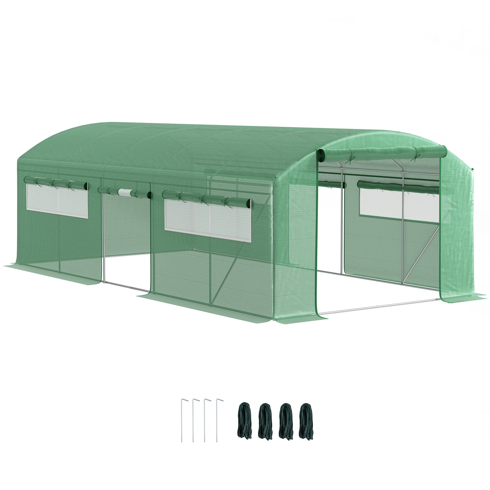6x3x2m Polytunnel Greenhouse, Roll-up Doors, Green