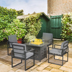 4 Seater Aluminium Garden Furniture Set W/ Gas Firepit Table